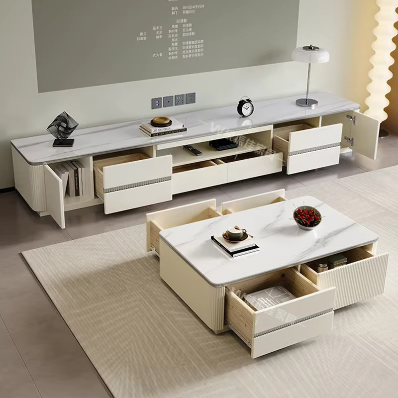DUTRIEUX Designer Couchtisch aus Marmor im minimalistischen nordischen Stil, Farben: Beige, Grau, Weiß - Bild 3