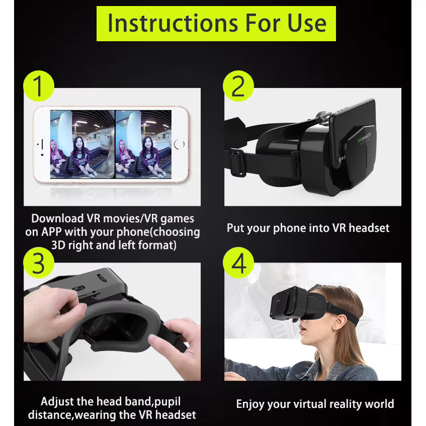 AyeBeau 3D Virtual Reality VR-Brille für Smartphones, 7 Zoll Headset in Schwarz - Bild 2