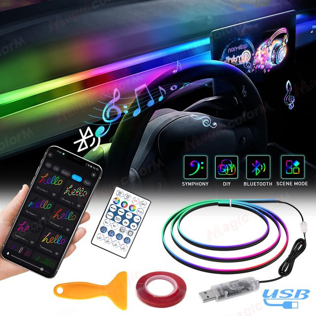 Universal LED Symphony RGB Ambientebeleuchtung für Tesla Modell 3 Y S X mit App-Steuerung und Fernbedienung, 64 Farben, Multicolour Neon Flex Streifen - Bild 1
