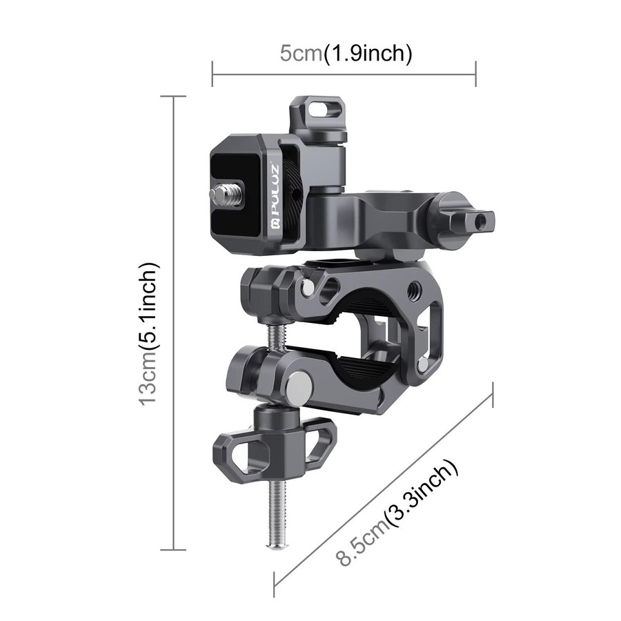 PULUZ Professionelle 3-Wege-Gimbal-Halterung für Motorräder und Fahrräder in Schwarz mit Anti-Shake-Funktion für Action-Kameras und Vlogging - Bild 2