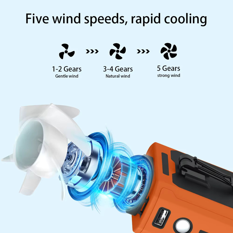 QIUCI Mini Taillenventilator in Orange mit 10000 mAh Akku, tragbarer Handventilator zum Aufhängen am Hals mit LED-Licht und Powerbank-Funktion zum Aufladen des Telefons - Bild 2