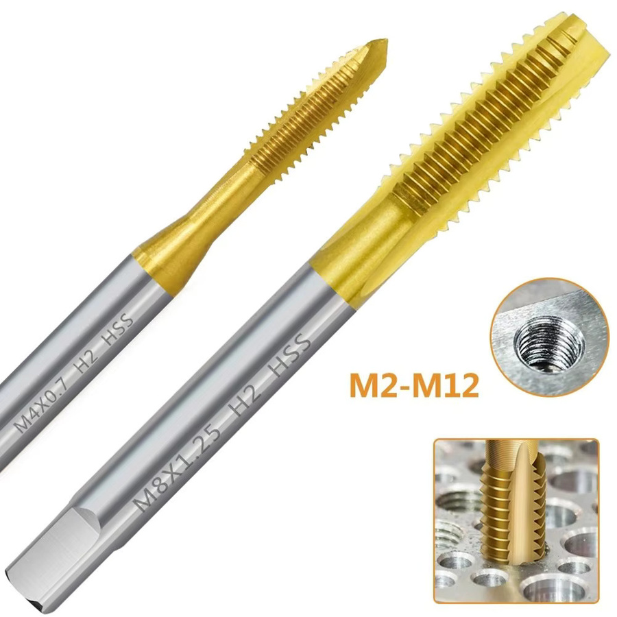 Vibratite HSS Gewindebohrer mit Titanbeschichtung, Metrisches Gewindebohrer-Set M2-M12 mit gerader Nut, Farbe: Gold - Bild 2