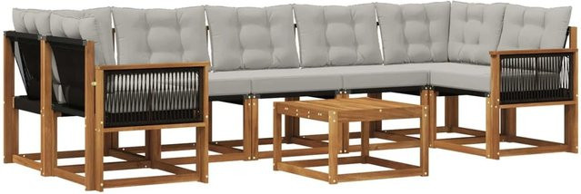 vidaXL Outdoor-Sofagarnitur L-Form aus Akazienholz mit 8 Kissen in Braun und Hellgrau - Bild 1