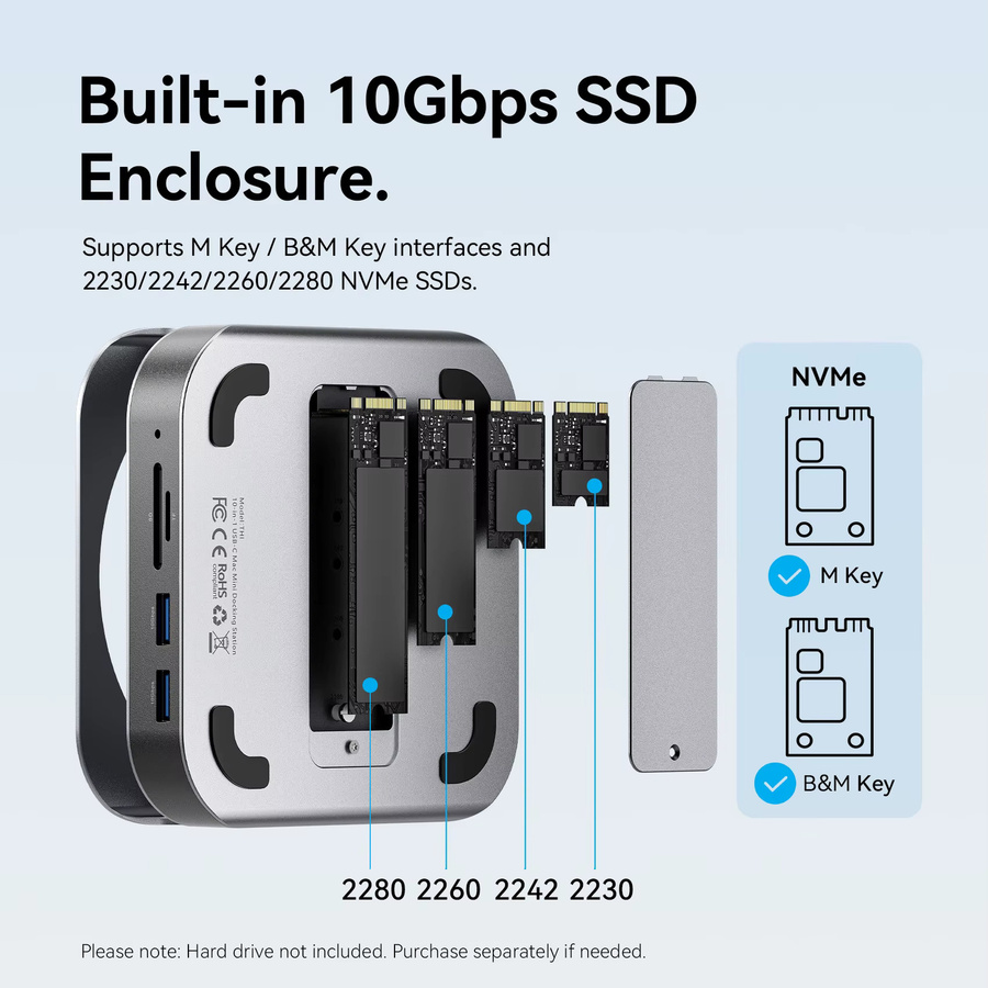 Vention USB Hub Dockingstation für Mac Mini M4 M4 Pro mit DP 4K@240Hz, USB 3.2 10Gbps, M.2 NVMe SSD Slot, SD/TF Kartenleser und 3,5mm Klinkenanschluss - Bild 2