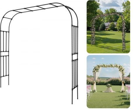 VEVOR Gartenbogen aus verzinktem Stahl in Schwarz, Rankhilfe und Rosenspalier für den Außenbereich, H x B x T: 240 x 250 x 40 cm - Bild 1