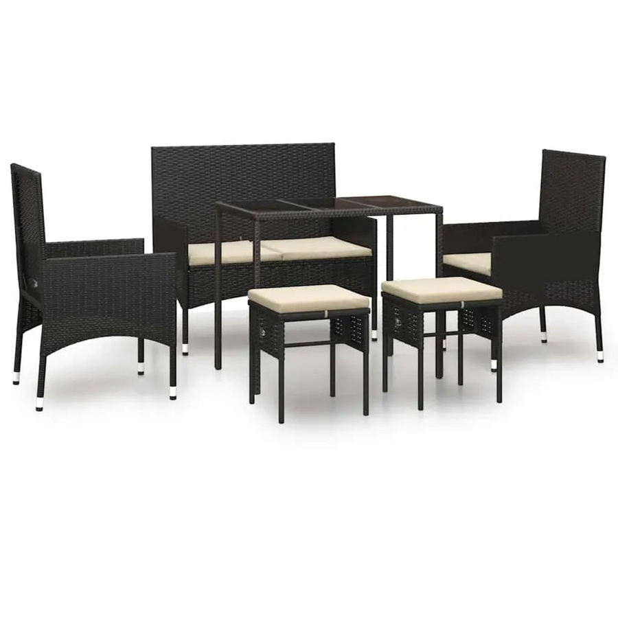 vidaXL 6-tlg Garten-Lounge-Set mit Kissen in Schwarz aus Poly-Rattan und Metall - Bild 2