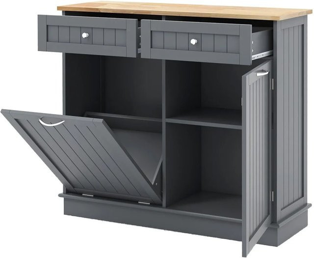 Costway Kommode für Mülleimer mit 2 Schubladen, Grau, B/T/H: 35,5 x 30,0 x 90,0 cm - Bild 1