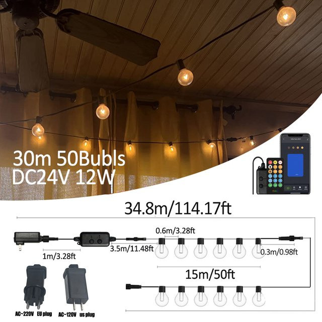 DACHAN G40 Smart Outdoor DIY LED-Lichterkette mit Fernbedienung für Garten und Terrasse, Transparent - Bild 1