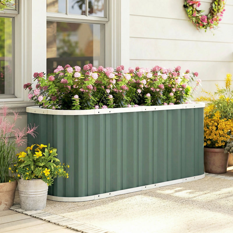 Outsunny Hochbeet aus Metall für den Garten mit Schutzkanten, Pflanzenetiketten und Handschuhen, H x B x T: 61 x 136 x 53 cm - Bild 2