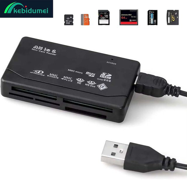 Kebidumei All-in-One-Speicherkartenleser USB 2.0 mit 480Mbps für SD, SDHC, M2, MMC, XD und CF in Schwarz - Bild 1