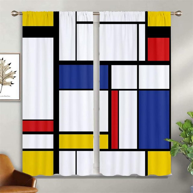 Yiran Furniture Moderne Abstrakte Kunstvorhänge mit quadratischem Design, 2er-Set, Mehrfarbig, Semi-transparent, Breite: 70 cm, Höhe: 185 cm - Bild 1