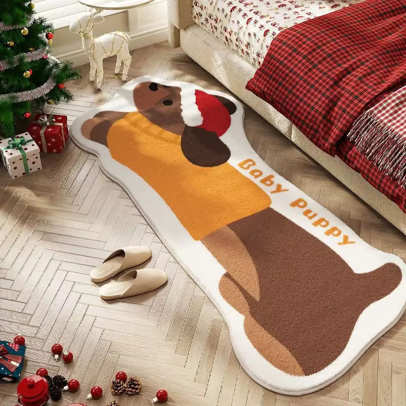 VIKAMA Retro Teppich in Dackel-Form mit Cartoon-Hund-Design, rutschfeste Bodenmatte aus Polyester für Wohnzimmer, Küche oder Eingangsbereich, Mehrfarbig - Bild 2