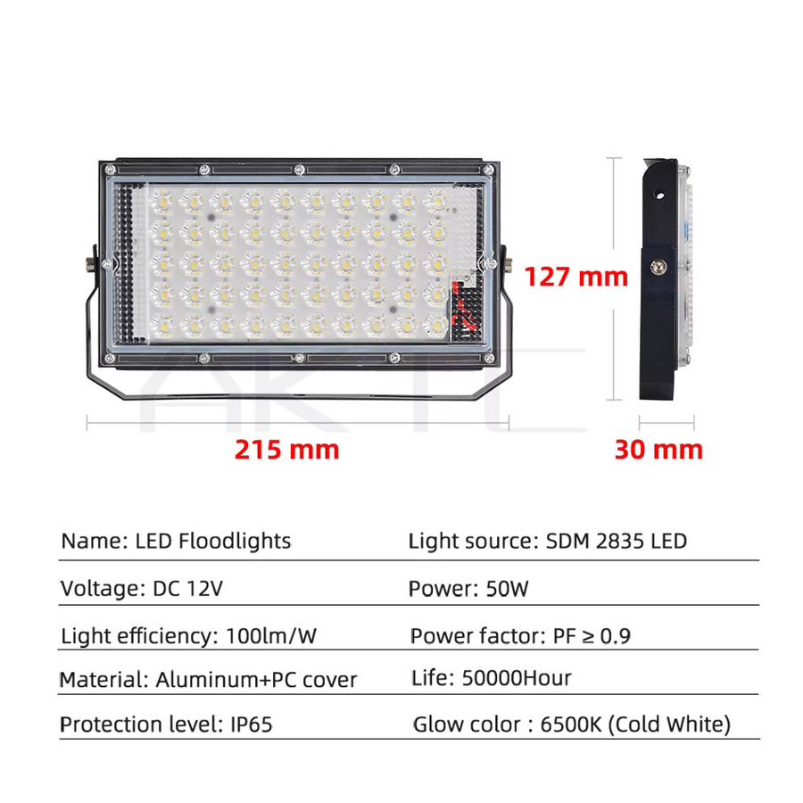 ankatec LED Outdoor Flutlicht Strahler 50W 12V DC in Schwarz mit 3000K Warmweiß für Garten und Batteriebetrieb - Bild 4
