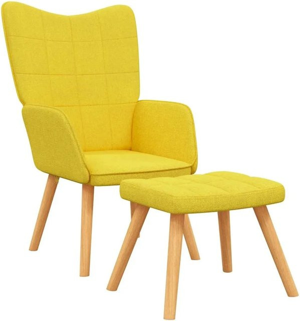 vidaXL Relaxsessel mit Hocker in Senfgelb aus Stoff und Massivholz - Bild 1