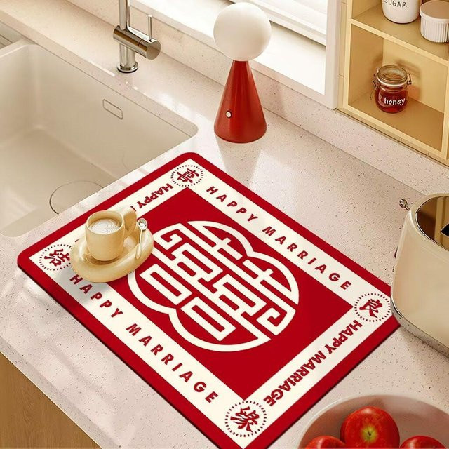 Saugfähige Ablagematte für Hochzeit und Festlichkeiten in Rot, Waschbecken-Untersetzer aus Samt, B/B/H: 50 x 40 cm - Bild 1