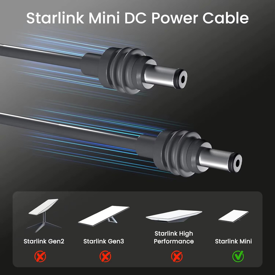 BSN Ersatz-Stromladekabel für Starlink Mini, DC-Stecker auf DC-Stecker, wasserdicht, Schwarz - Bild 3