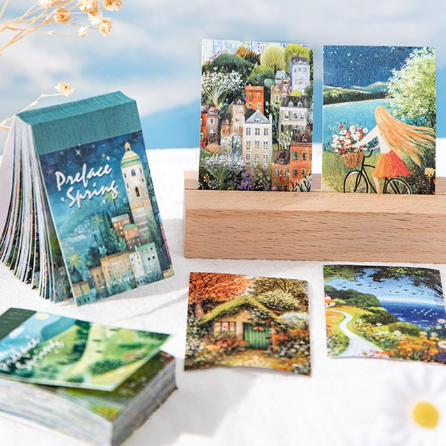 Mr.Paper Notizblöcke Serie Vorspiel zum Frühling mit Frühlingslandschaftsillustrationen, 50 Stück, Multicolor, Blanko, Bastelbedarf für DIY-Tagebuch, Scrapbook und Collage - Bild 1