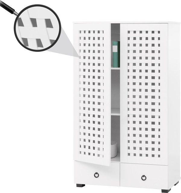 Wohnzimmerschrank MCW N87 mit 3D-Flecht-Design in Weiß, B/T/H: 138 x 36 x 80 cm - Bild 1