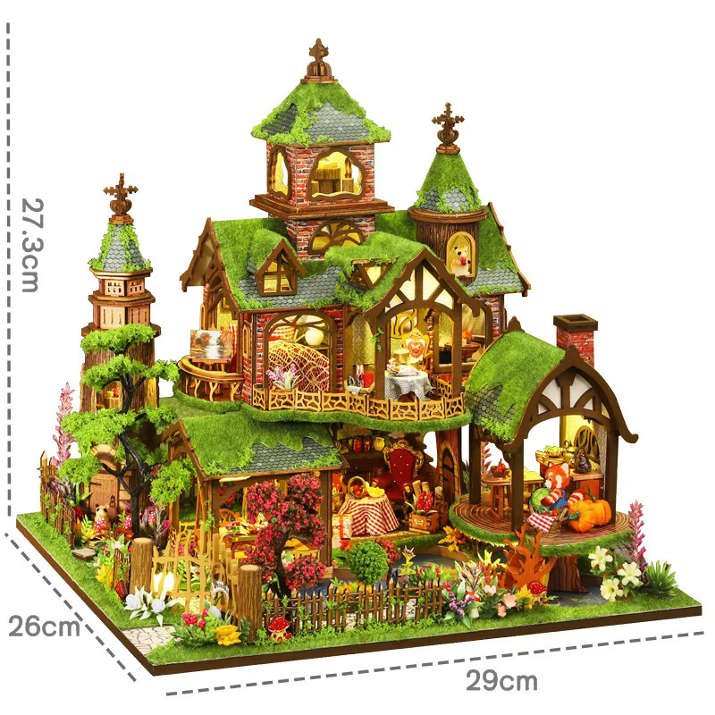 GSF DIY Holz-Miniaturmodellbausatz Fantasiewald-Haus, 3D-Puzzle Puppenhaus mit Möbeln - Bild 3