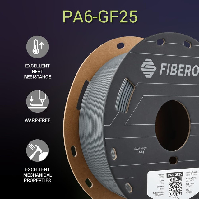Polymaker Fiberon PA6-GF25 Glasfaser-Nylon 6 3D-Druck-Filament Grau 0,5 kg - Bild 1