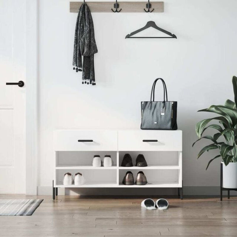 Schuhbank vidaxl in Weiß aus Holzwerkstoff und Metall im Industrial Design, B/T/H: 102 x 35 x 55 cm - Bild 1