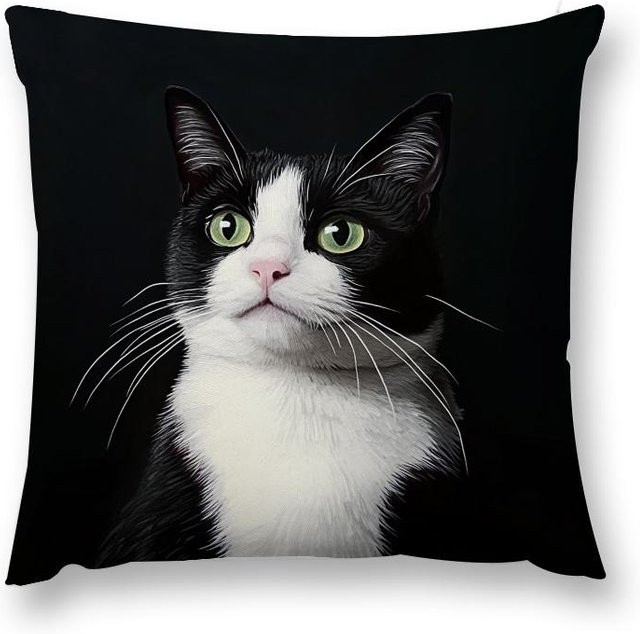 JMG Clothing Katzenkissenbezug mit Schwarz-Weiß-Kätzchenmotiv aus Baumwolle und Polyester, B/B: 45 x 45 cm - Bild 1