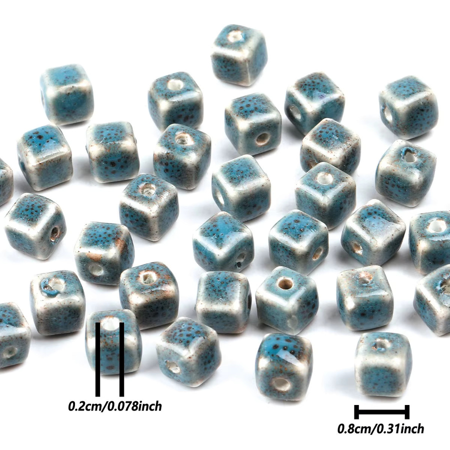 NASSBORO Perlen, Retro See Blau, Quadrat Keramik Würfel, Charms - Bild 6