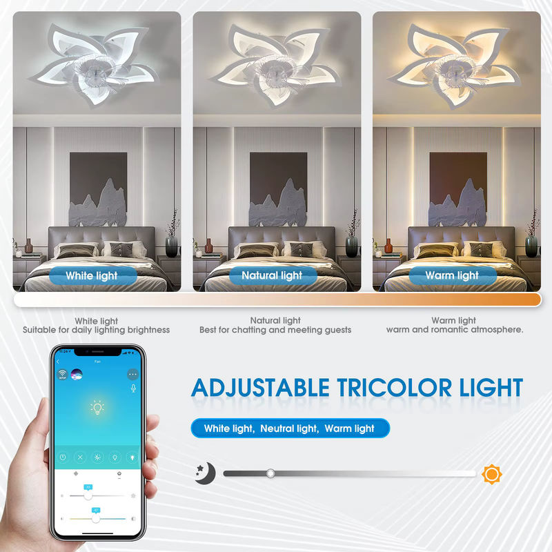 IRALAN Moderner Deckenventilator mit LED-Licht in Weiß, 3-farbig dimmbar mit Fernbedienung für Wohnzimmer und Schlafzimmer - Bild 4