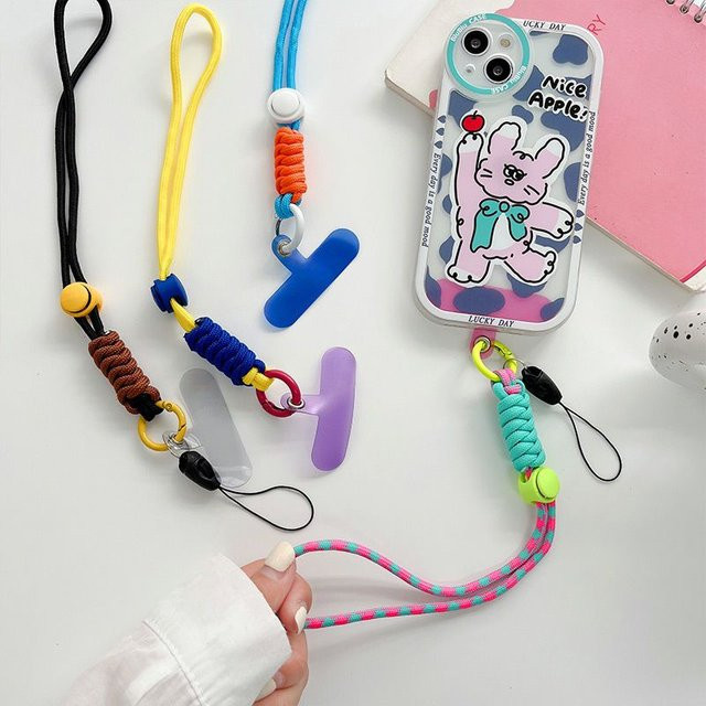 WSSHE Universelles geflochtenes Handy-Lanyard mit Patch-Handgelenkband in Blau und Multicolour für Handyhüllen und Schlüsselanhänger - Bild 1