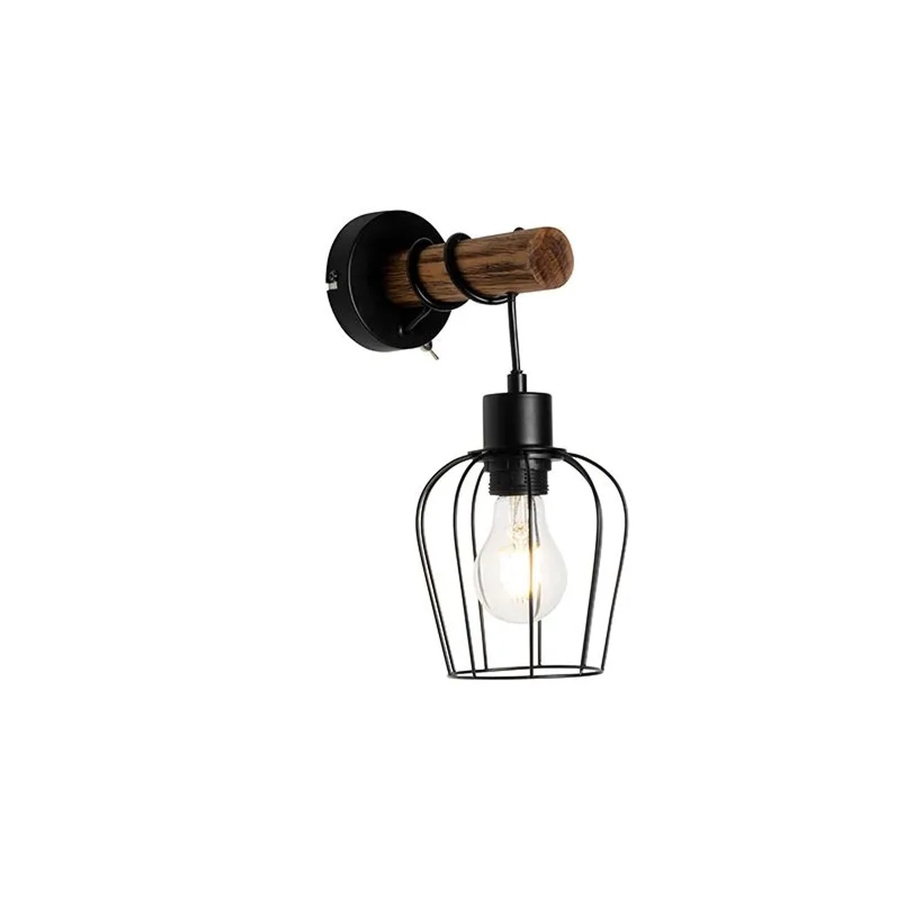 QAZQA Ländliche Wandlampe in Schwarz und Holz, dimmbar, E27, rustikaler Stil - Bild 2