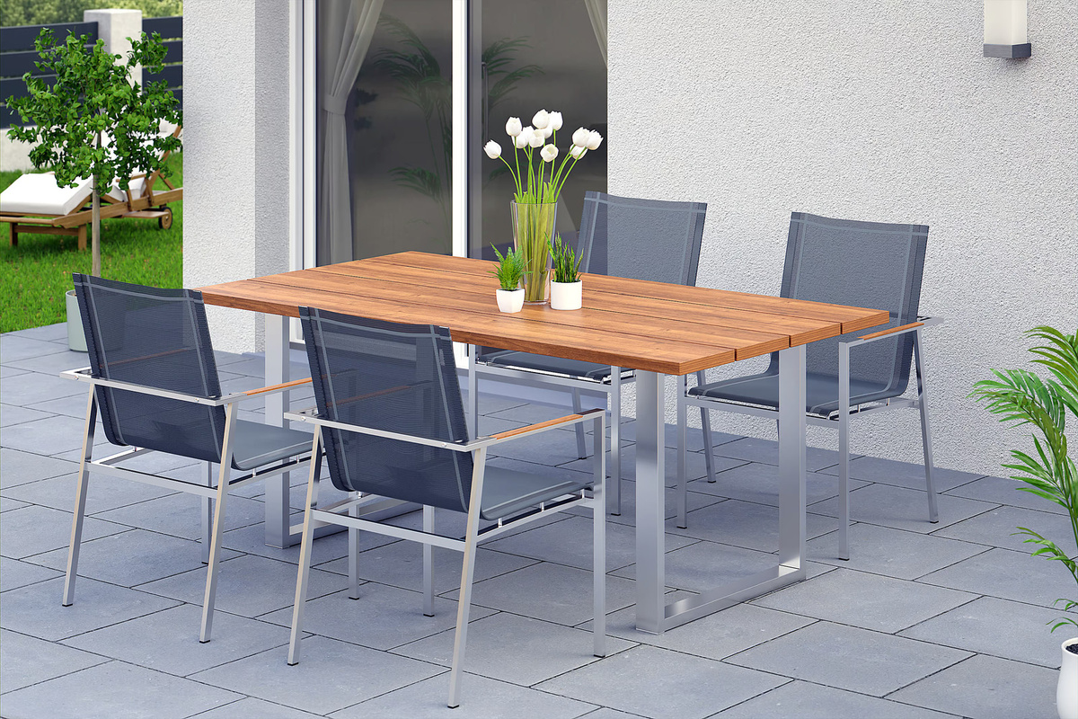 5-tlg Garten-Sitzgruppe Monza von Garland aus Teakholz und Edelstahl in Braun und Silber - Bild 2