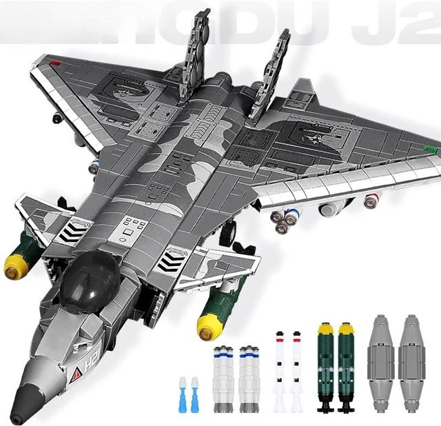 Binchi Keji Travel Militärische Luftwaffe Chopper Flying Shark Flugzeug, Bausteine, Grau, ab 6 Jahren - Bild 1