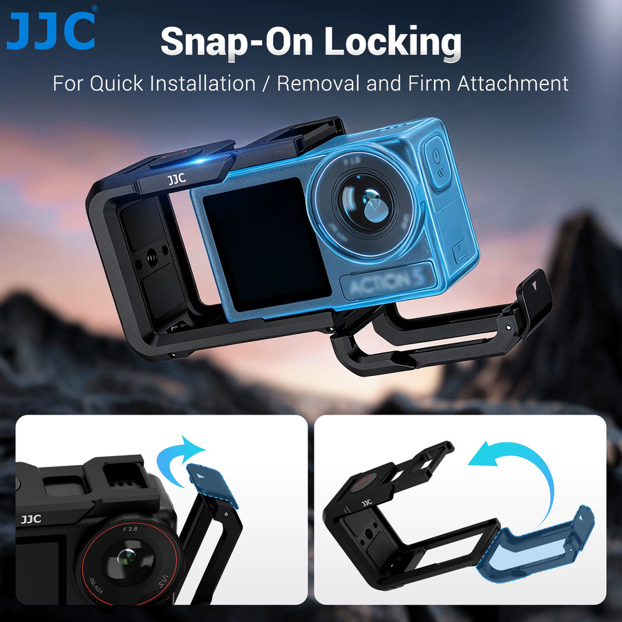 JJC Metallkäfig Kameragriff-Kit in Schwarz für DJI Action 5 Pro, Action 4 und Action 3 zur Erweiterung mit Mikrofon und LED-Licht - Bild 5
