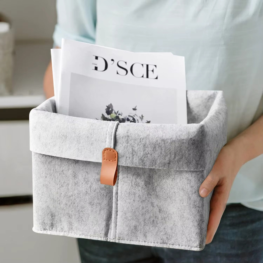Schreibtisch-Organizer Korb aus Filz in Grau als Aufbewahrungsbox für Snacks und Kleinteile, B: 20,0 cm, T: 12,0 cm, H: 1,0 cm - Bild 3