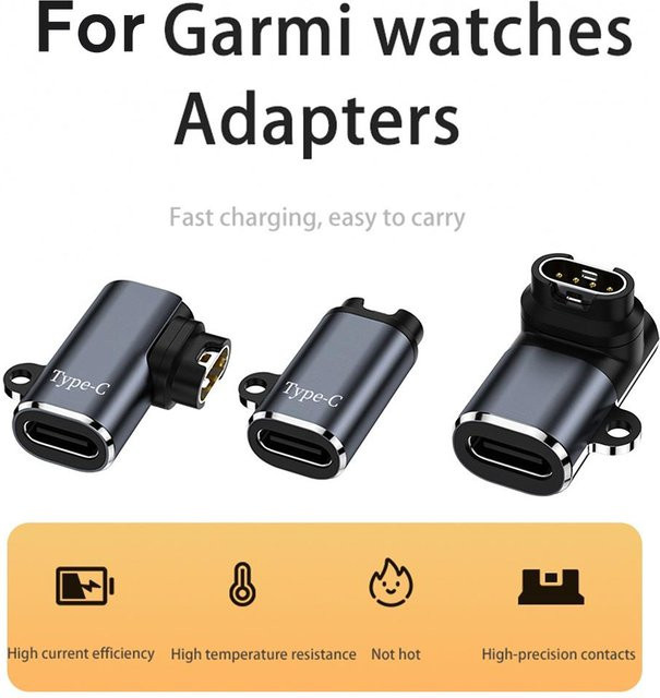 USB-C Ladegerät Adapter für Garmin Fenix 7 7X 5S 6 6X 6S PRO Smartwatch in Schwarz und Rot - Bild 1