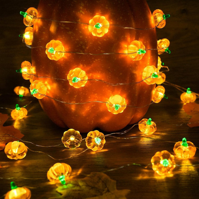 Peach Forest Halloween Kürbis LED Lichterkette mit 30 LEDs aus Kupferdraht, Orange, Batteriebetrieben, Länge: 3 m - Bild 1