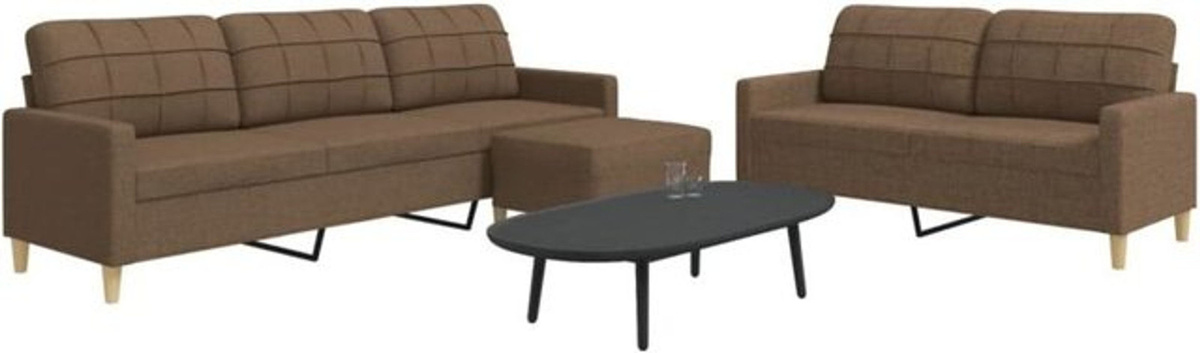 3-tlg. Sofagarnitur mit Fußhocker von vidaxl in Braun aus Stoff und Metall im modernen Design - Bild 1