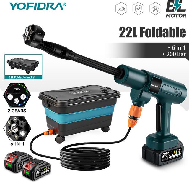 YOFIDRA Bürstenloser Hochdruckreiniger Kabellose Elektrische Wasserpistole mit Eimer für Makita 21V Akku - Bild 1