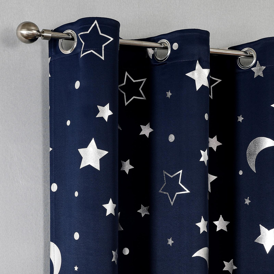 Raumverdunkelnde Vorhänge von Household supplies MH mit silbernem Stern und Mond für Kinderzimmer, wärmeisolierend mit Ösen, Breite: 100 cm, Höhe: 130 cm - Bild 2