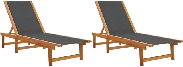vidaXL Sonnenliegen 2er Set aus Akazienholz und Textilene in Schwarz, B/T/H: 200 x 66 x 34 cm - Bild 1