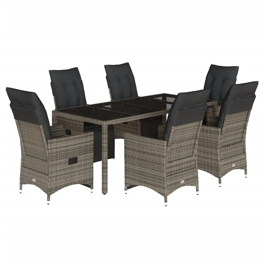vidaXL 7-tlg Garten-Bistro-Set Modell 6 aus Poly Rattan mit Kissen in Grau - Bild 2