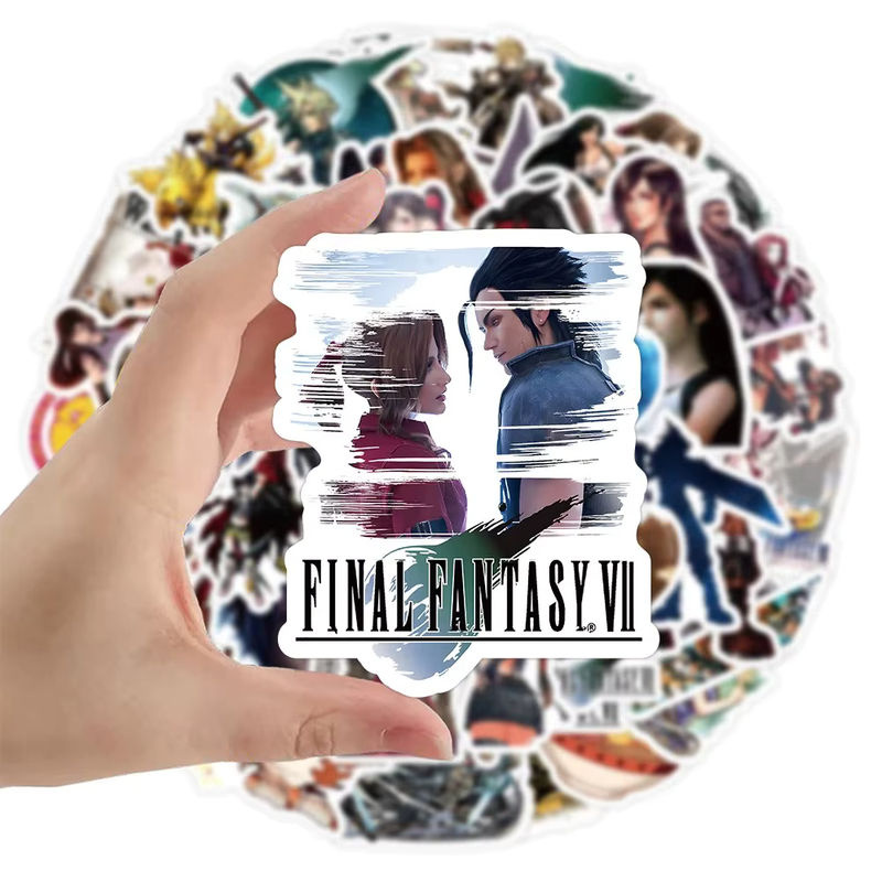 Final Fantasy Aufkleber Set von Bandai mit Charakteren wie Cloud Strife, Aerith und Tifa, mehrfarbig und in unregelmäßigen Formen für Laptop, Skateboard oder Wand - Bild 4