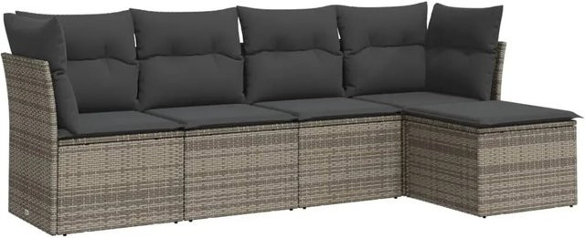 vidaXL 5-tlg. Garten-Sofagarnitur in L-Form aus grauem PE-Rattan mit Sitzkissen und Stauraum - Bild 1