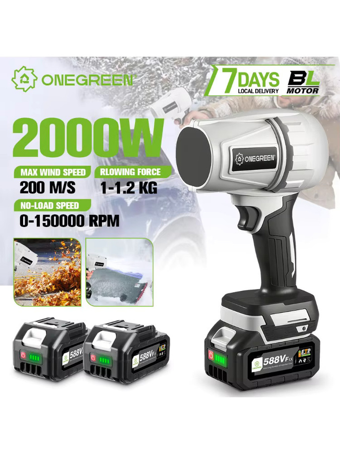 ONEGREEN Bürstenloser elektrischer Turbogebläse-Staubsauger und kabelloser Laubbläser in Weiß, kompatibel mit Makita 18V Akku, 2000W und 150000RPM - Bild 5