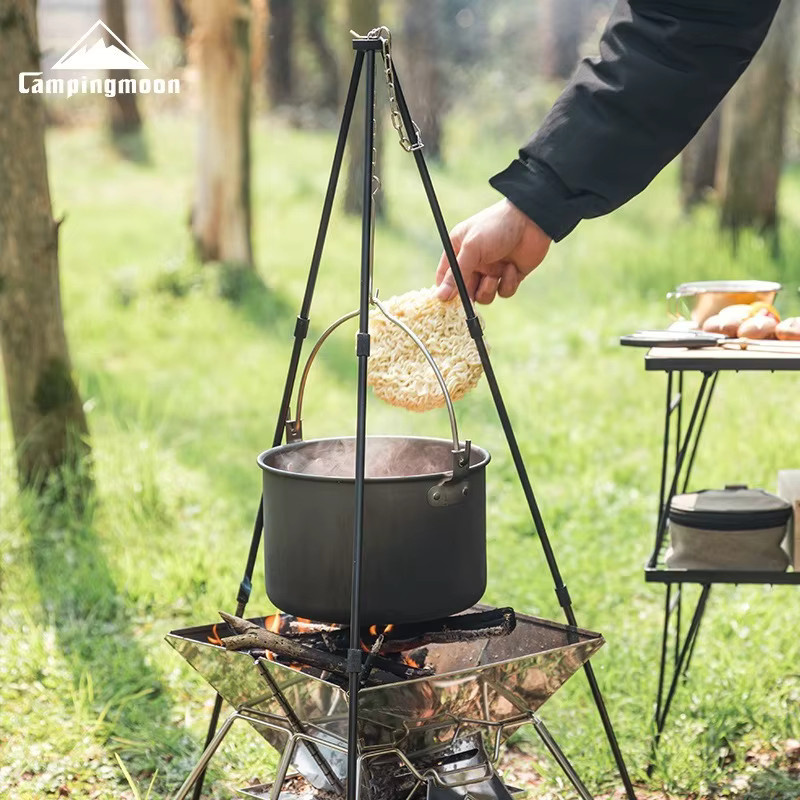 CAMPINGMOON Kochstativ MS-105-BK Bushcraft-Aufhänger für Outdoor Camping und BBQ Grillständer in Schwarz, Höhe: 107,0 cm, Breite: 67,5 cm - Bild 2