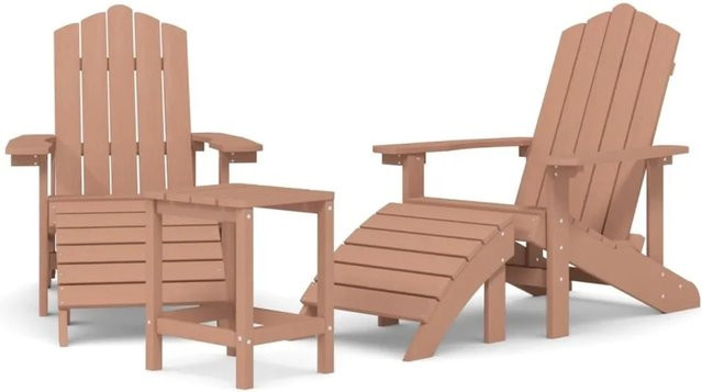 Furnicato Adirondack Gartenstuhl-Set mit Hocker und Tisch aus HDPE in Braun - Bild 1