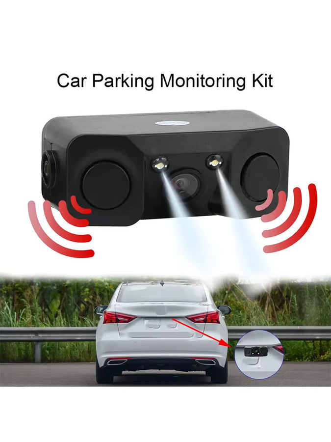First Safe 3-in-1 Universelles Auto-Kit mit LED-Rückfahrkamera, Radarsensor und Mini-Alarm in Schwarz - Bild 6
