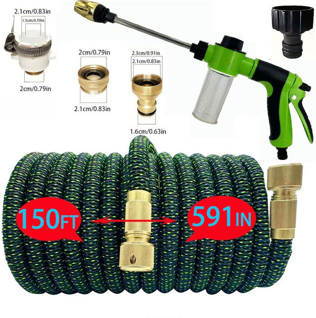Teleskopischer Gartenschlauch aus schwarzem Latex, flexibler Hochdruck-Bewässerungsschlauch für den Garten und zur Autowäsche - Bild 1