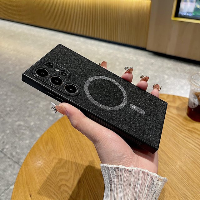 Sansooy MagSafe Handyhülle aus Glitzer-Leder für Samsung Galaxy S24, S23 und S22 Ultra Plus, Schwarz - Bild 1