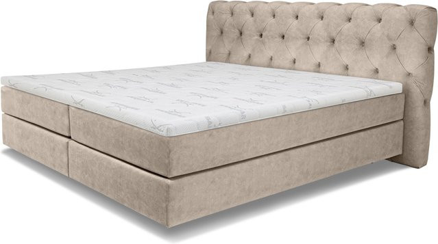 Boxspringbett SANSIBAR LIVING Langeoog in Beige mit Stoffbezug und Taschenfederkern, B/T: 180 x 200 cm - Bild 1